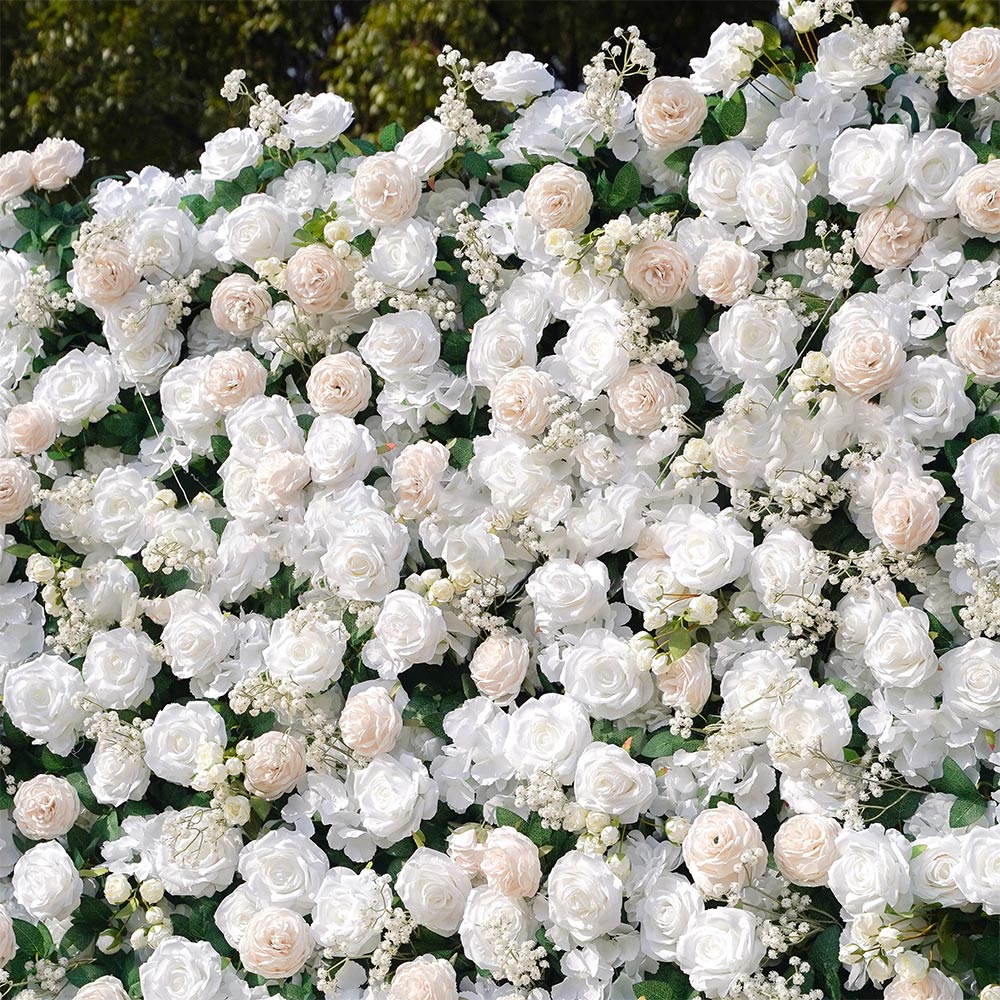 Elegant white flower wall rental perfect for weddings, baby showers, and corporate events in East Texas